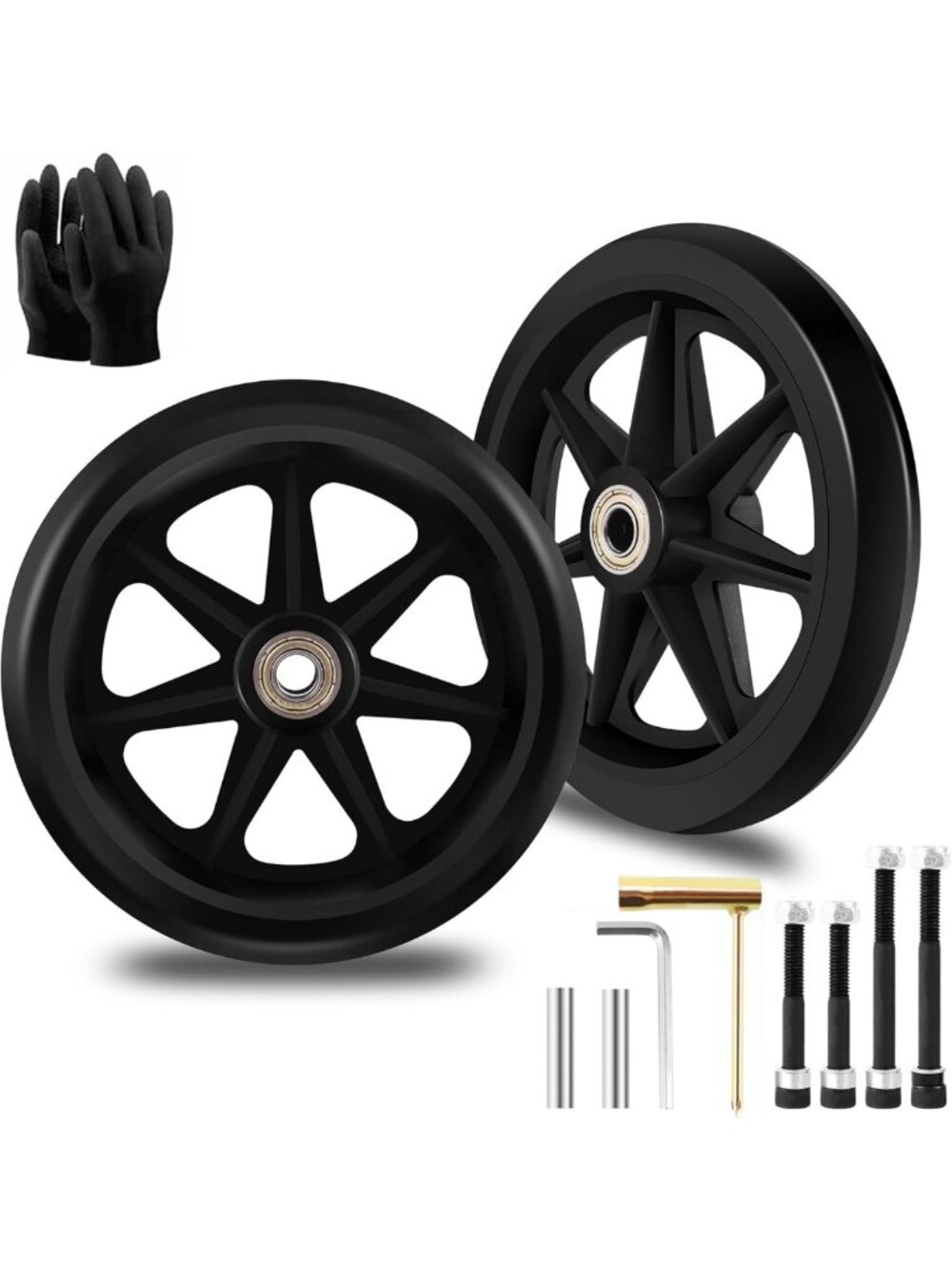 2Pcs 6-Inch Wheelchair Replacement Wheels - Durable, Anti-Slip Rubber & PU Tires
